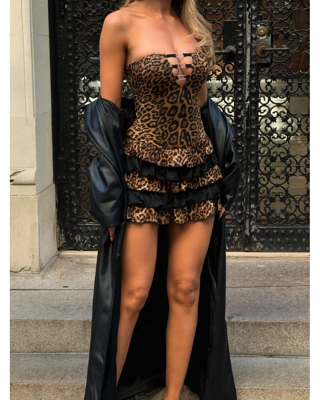 Outcast Elayna Mini Dress Leopard in Black | Lyst