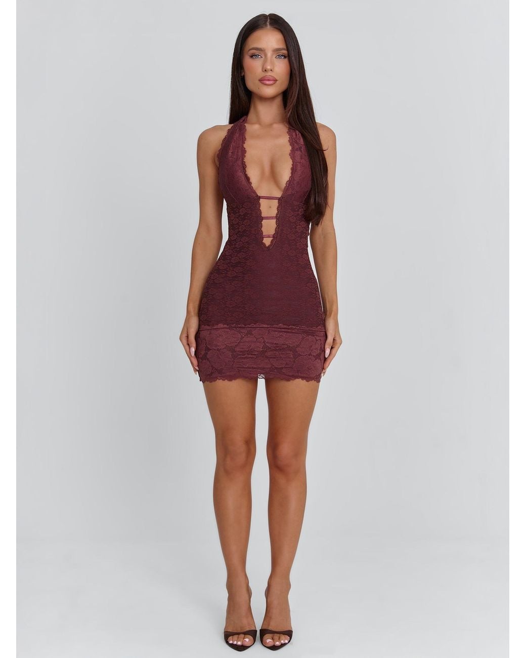 knee length dresses for ladies Lace Cascade Mini Dress - Burgundy, Large | Hazel and Olive main image 1