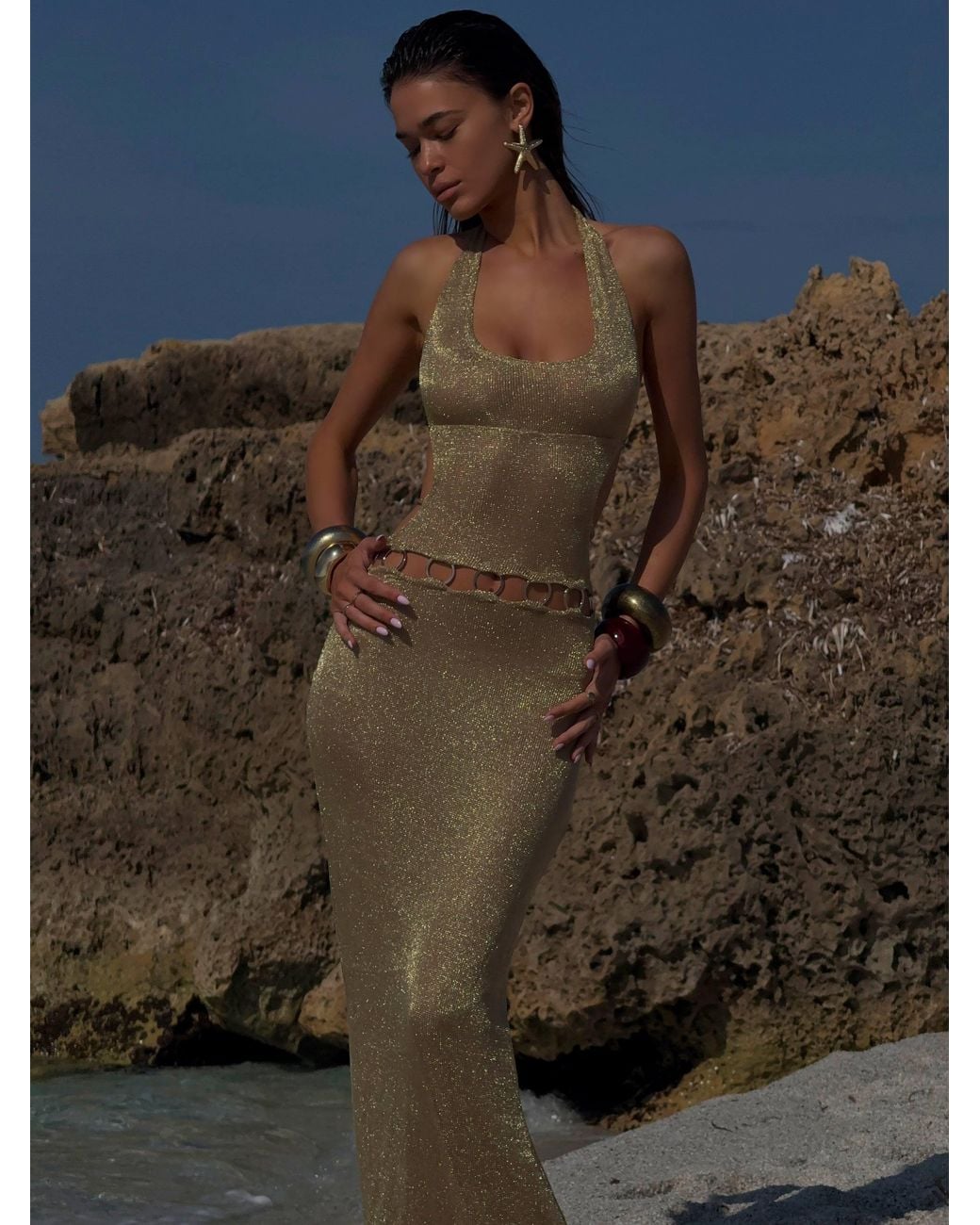 green emerald velvet dress Pietra Mini Dress Gold main image 0