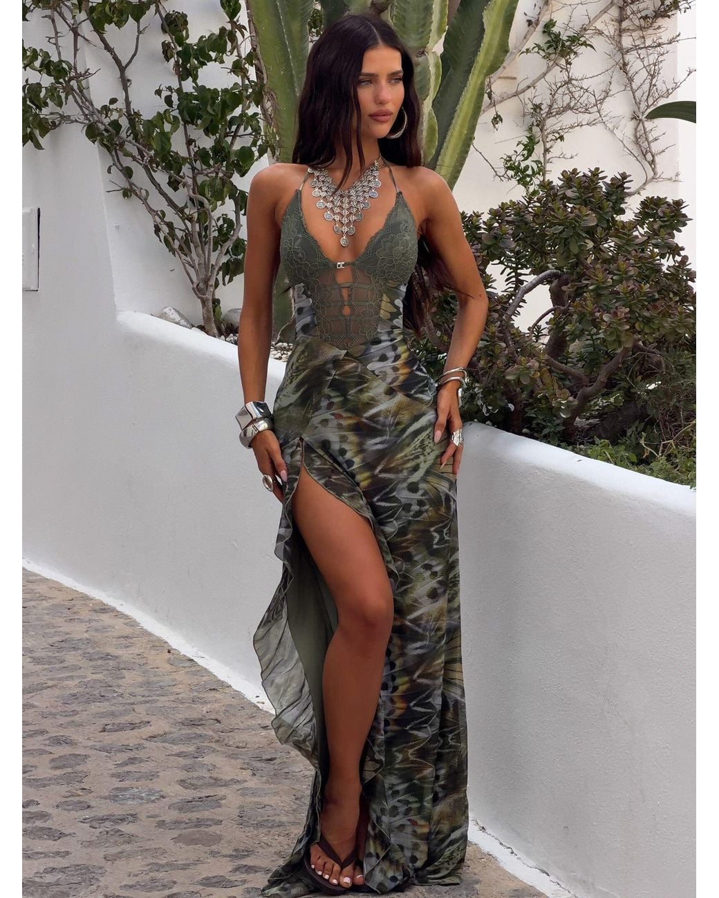 Outcast Multicolor Cressida Maxi Dress Ecru Wings