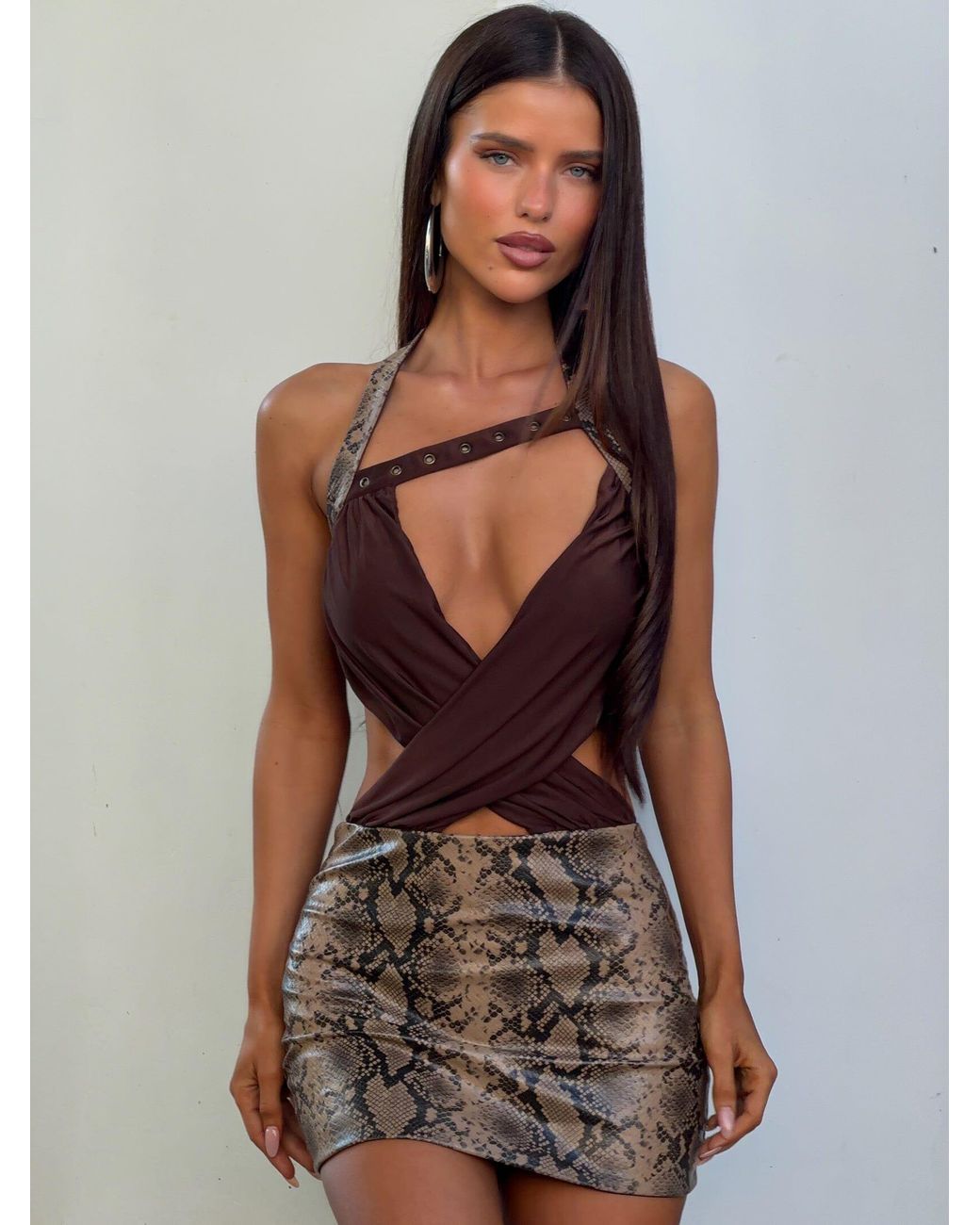 Outcast Brown Jahlee Mini Dress Snake