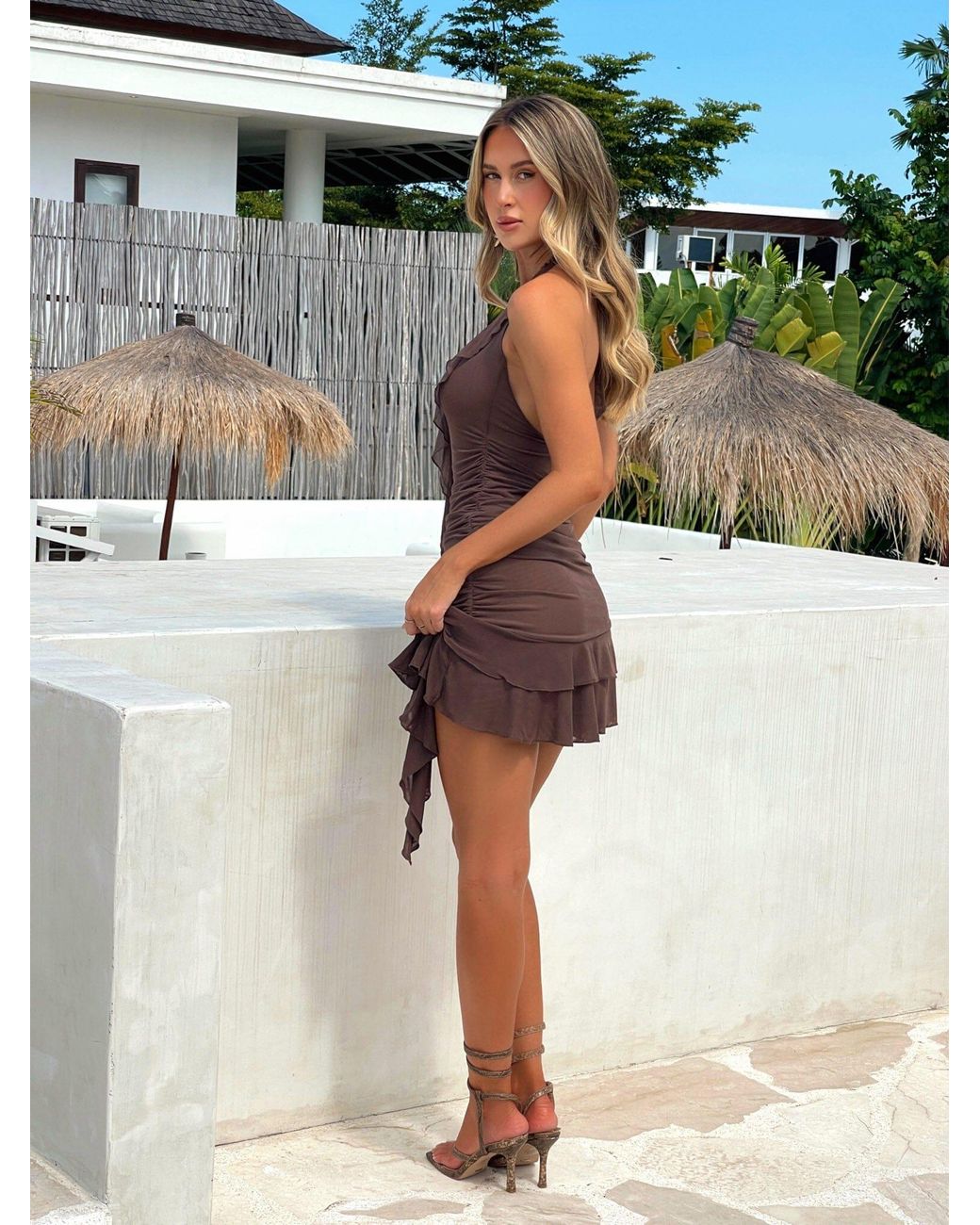 Outcast Green Annika Mini Dress Chocolate