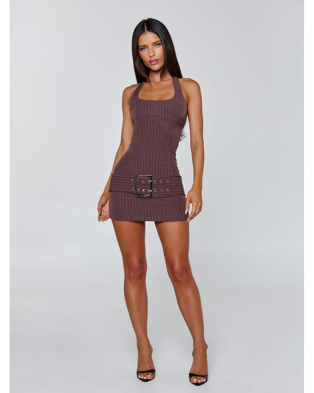 Outcast Purple Vivienne Mini Dress Pinstripe