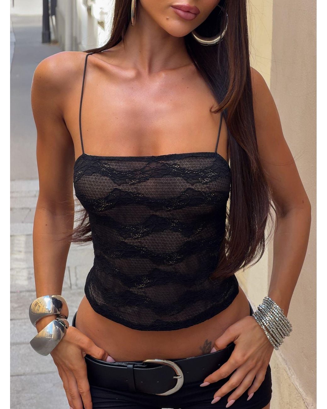 Outcast Black Magnolia Longline Top