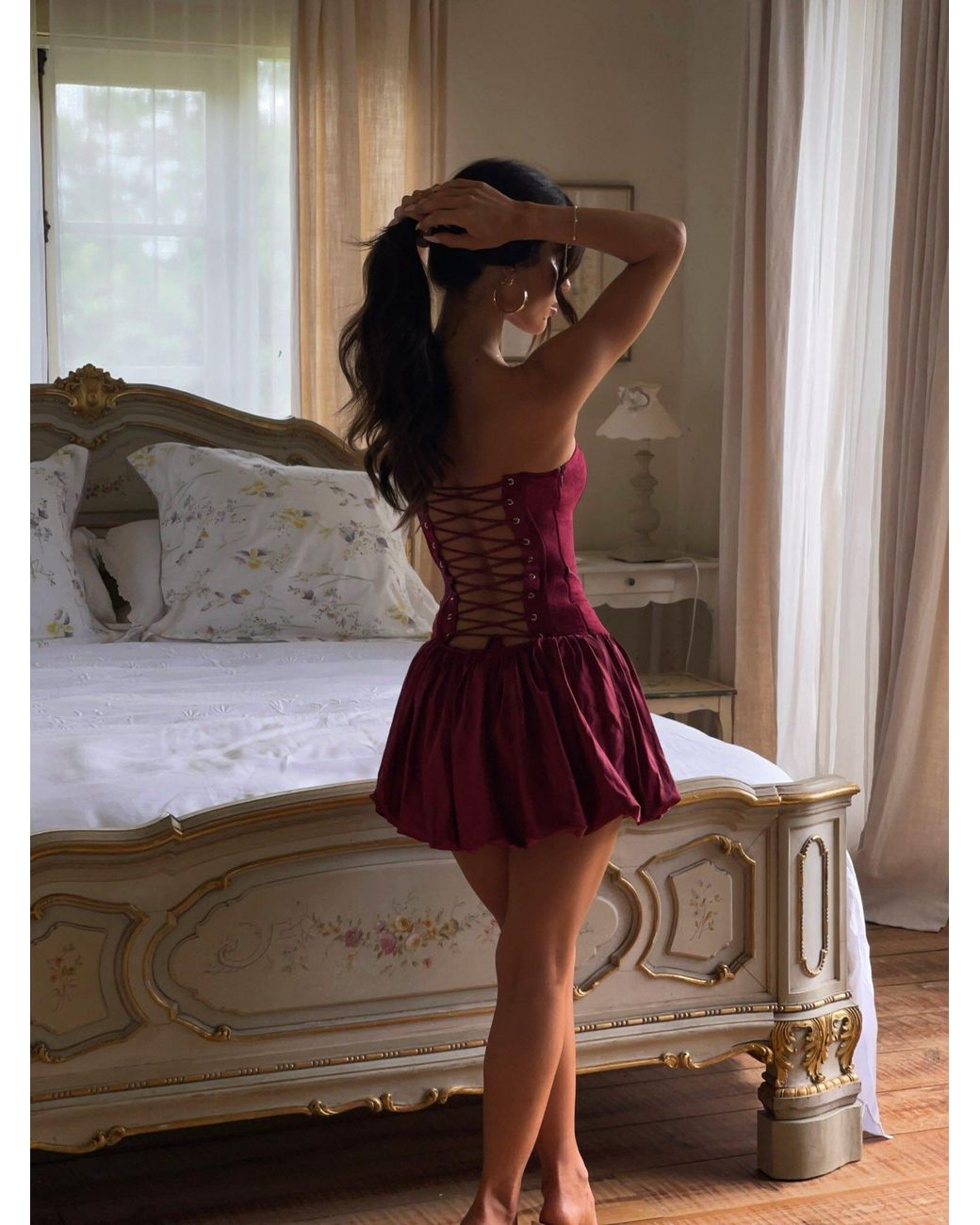 white christmas dresses Women's Lucine Corset Top Deep Red in Size Medium by Outcast main image 0