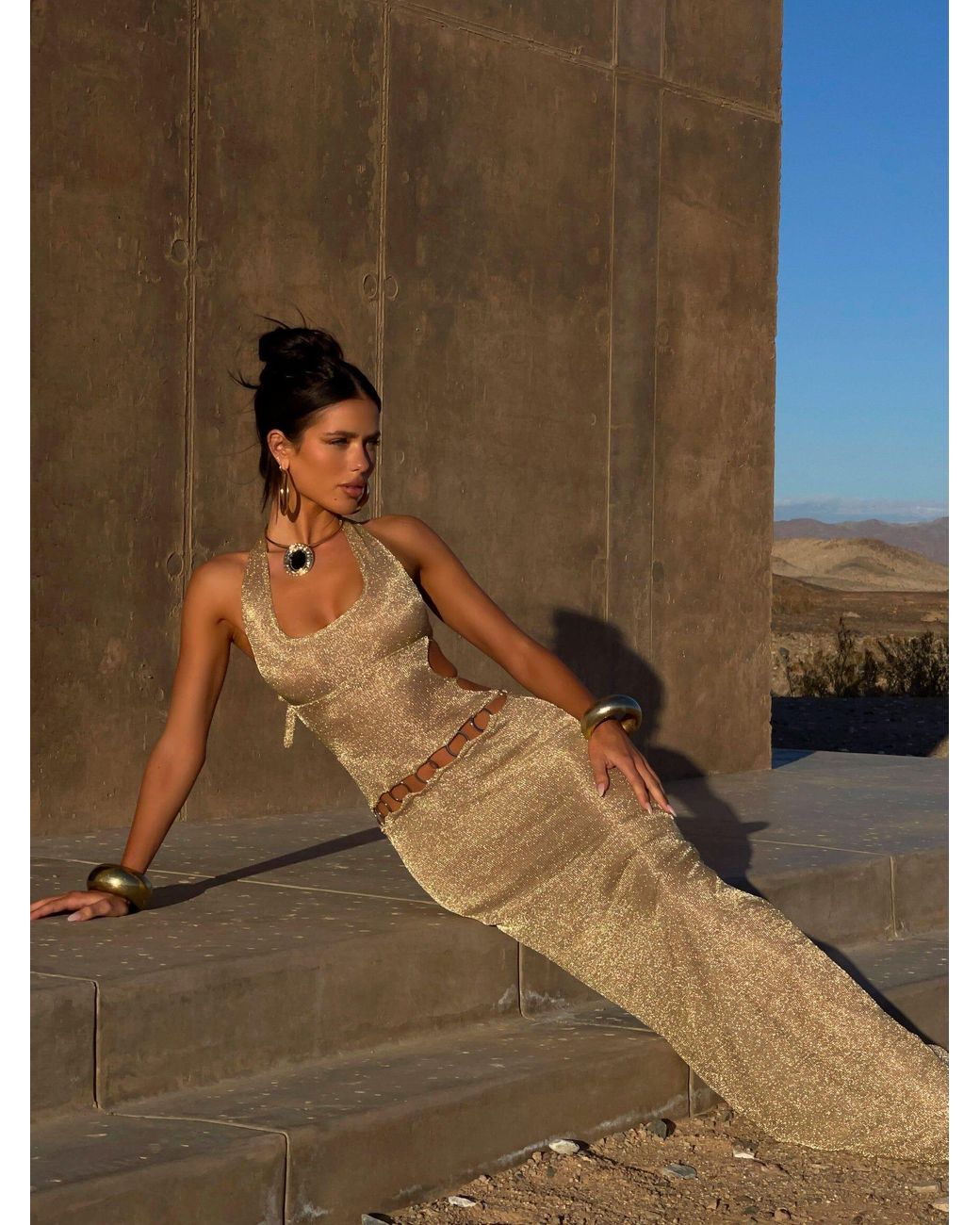 Outcast Carmen Maxi Dress in Brown | Lyst