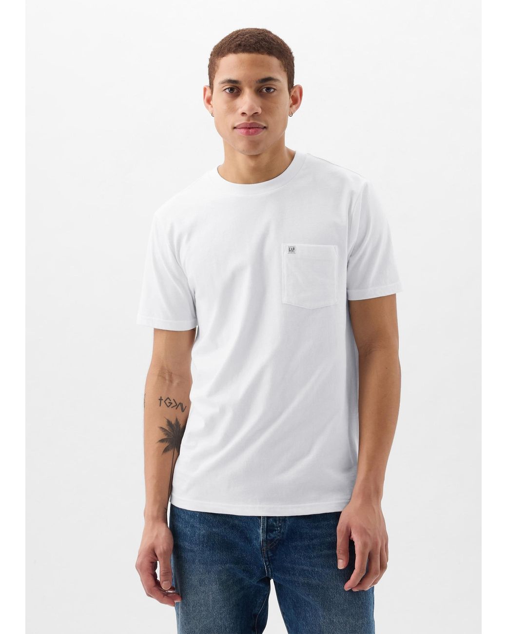 T-shirt in cotone con tasca e patch logo di Gap in Blue da Uomo