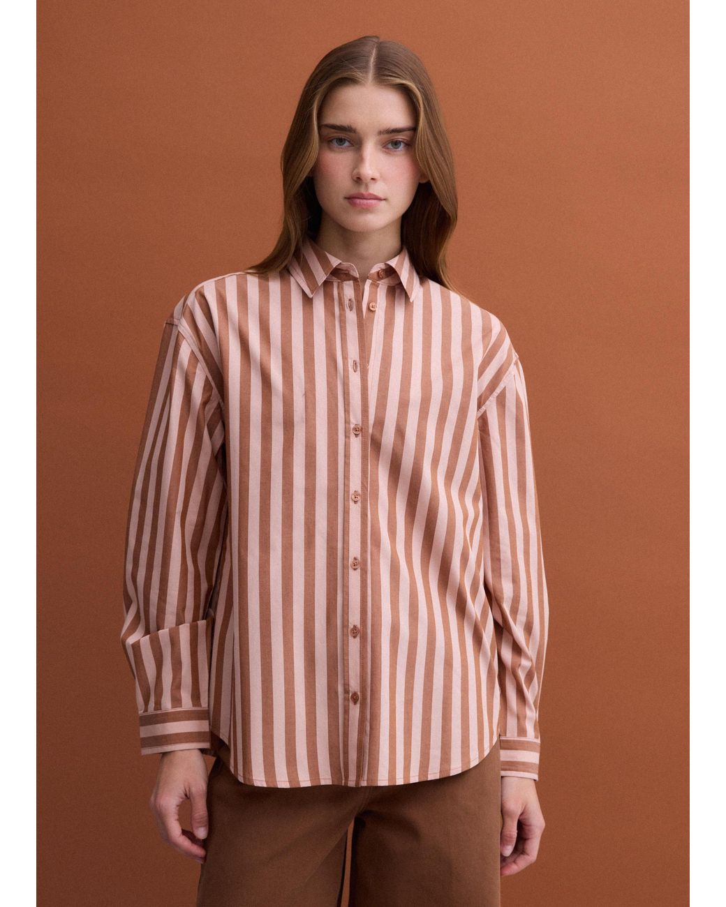 Camicia A Righe di Piombo in Brown