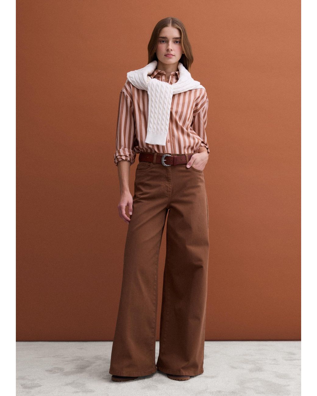 Camicia A Righe di Piombo in Brown