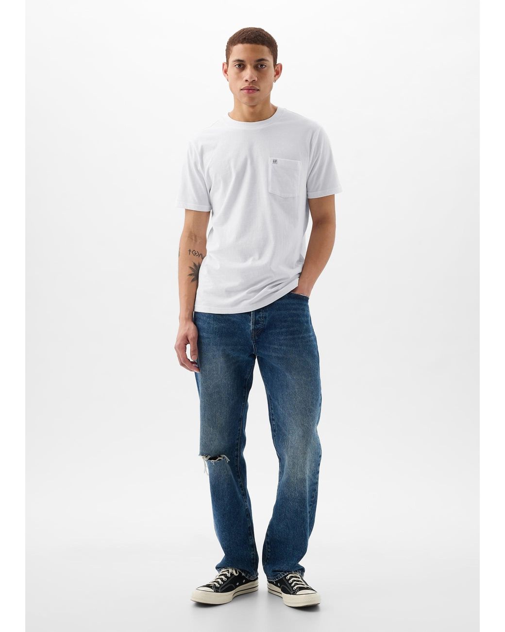 T-shirt in cotone con tasca e patch logo di Gap in Blue da Uomo