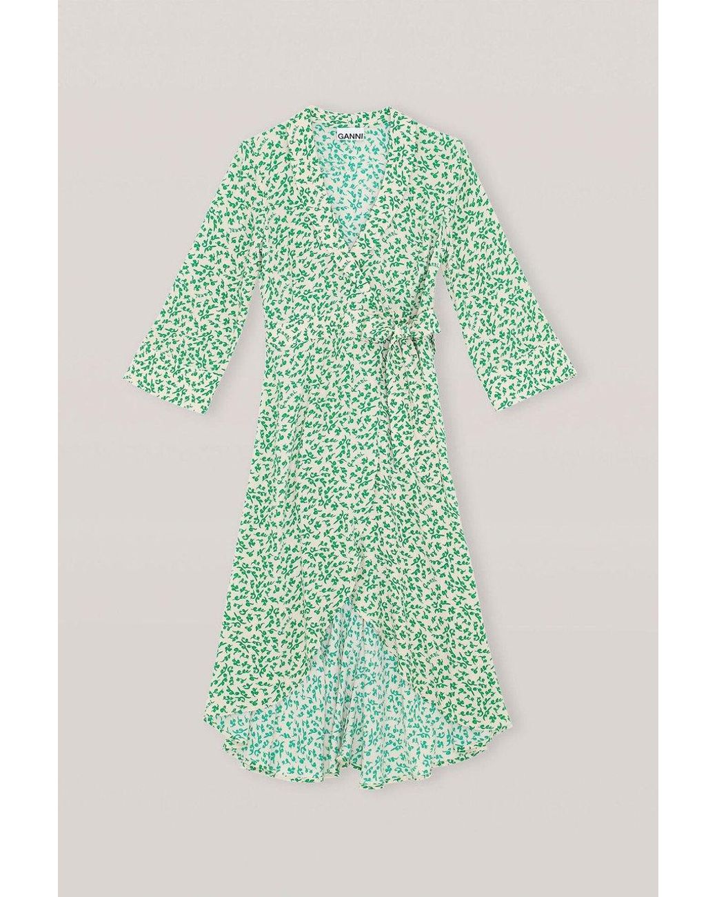 Ganni Printed Crepe Wrap Dress In 