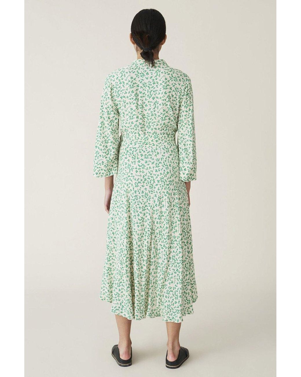 Ganni Printed Crepe Wrap Dress In 