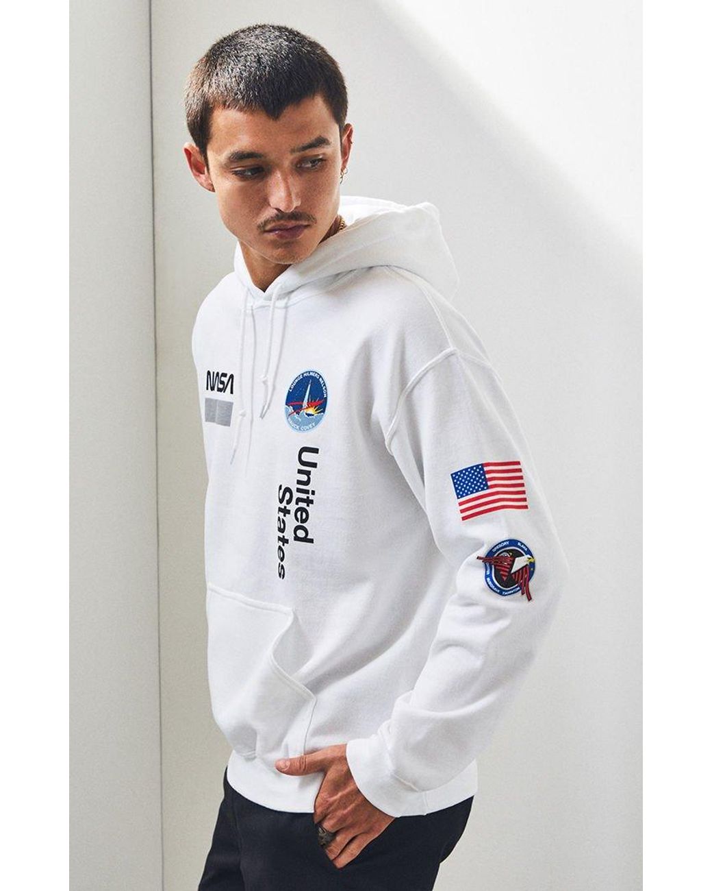 Nasa Patch White Pullover Hoodie 