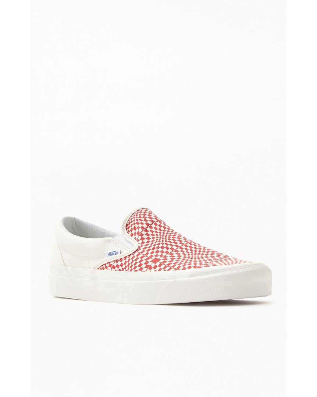Vans Red And White Warped Checkerboard Slip-on Trainers for Men | Lyst
