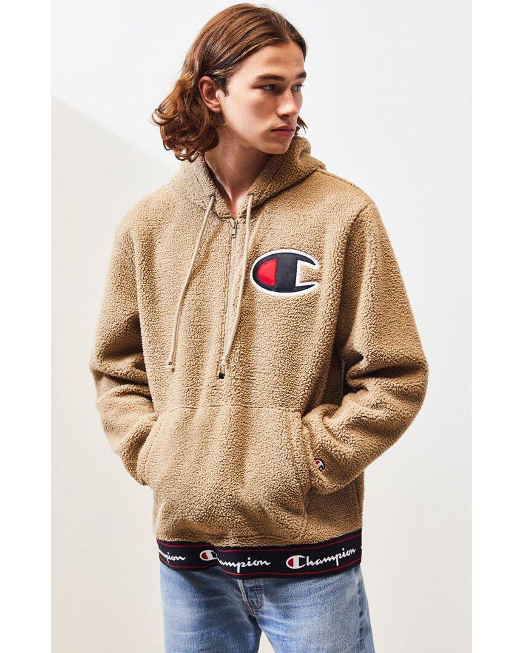 Champion sherpa hoodie khaki hot sale