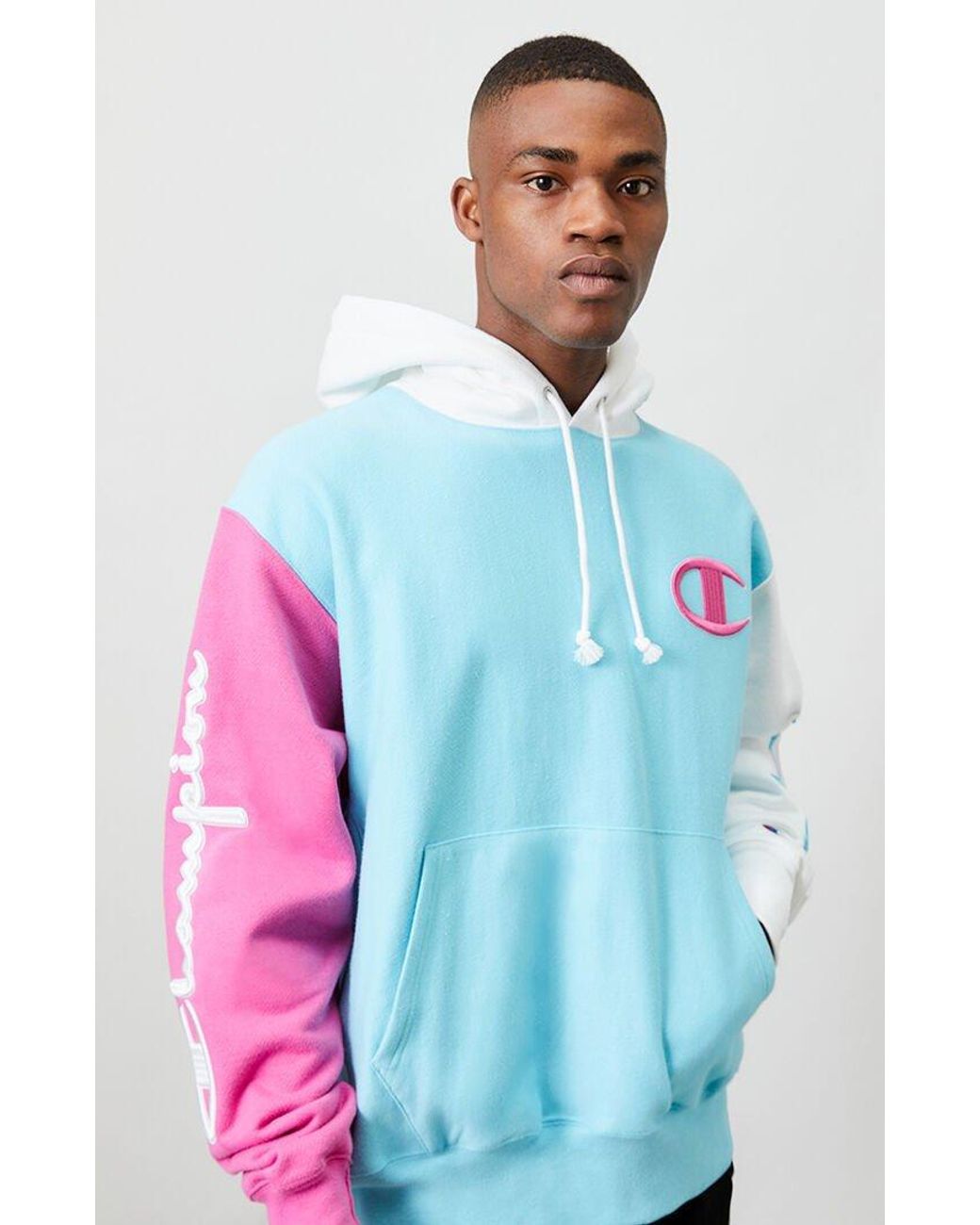 Champion Colorblocked Reverse Weave Hoodie in Blue for Men | Lyst