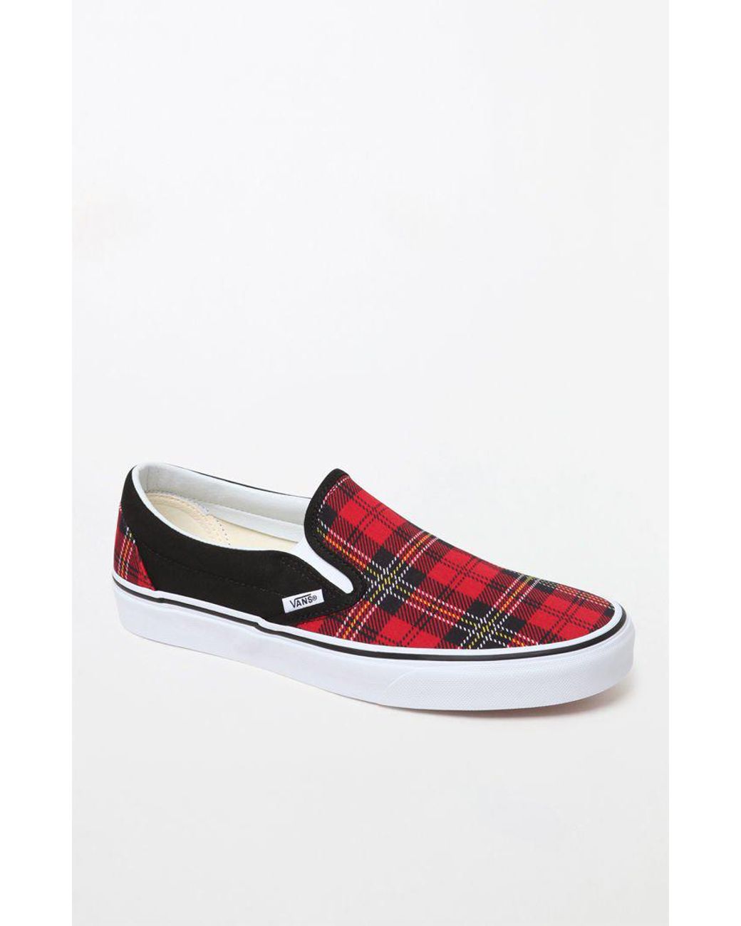 Vans Classic Slip-on Plaid Shoes in Red for Men | Lyst
