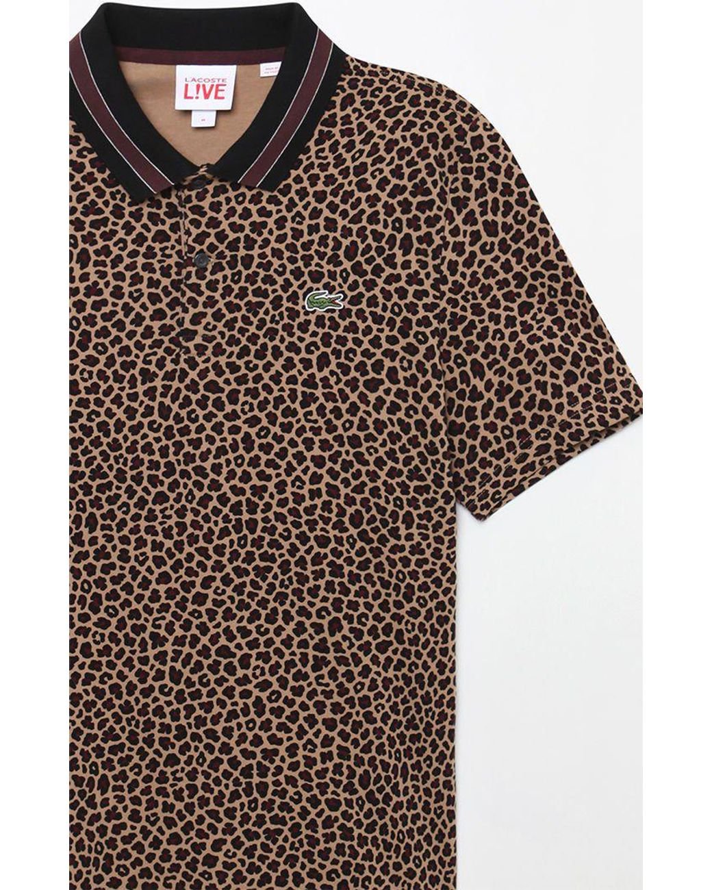 Lacoste L!ive Cotton Sand Leopard Print Polo Shirt in Brown for Men | Lyst