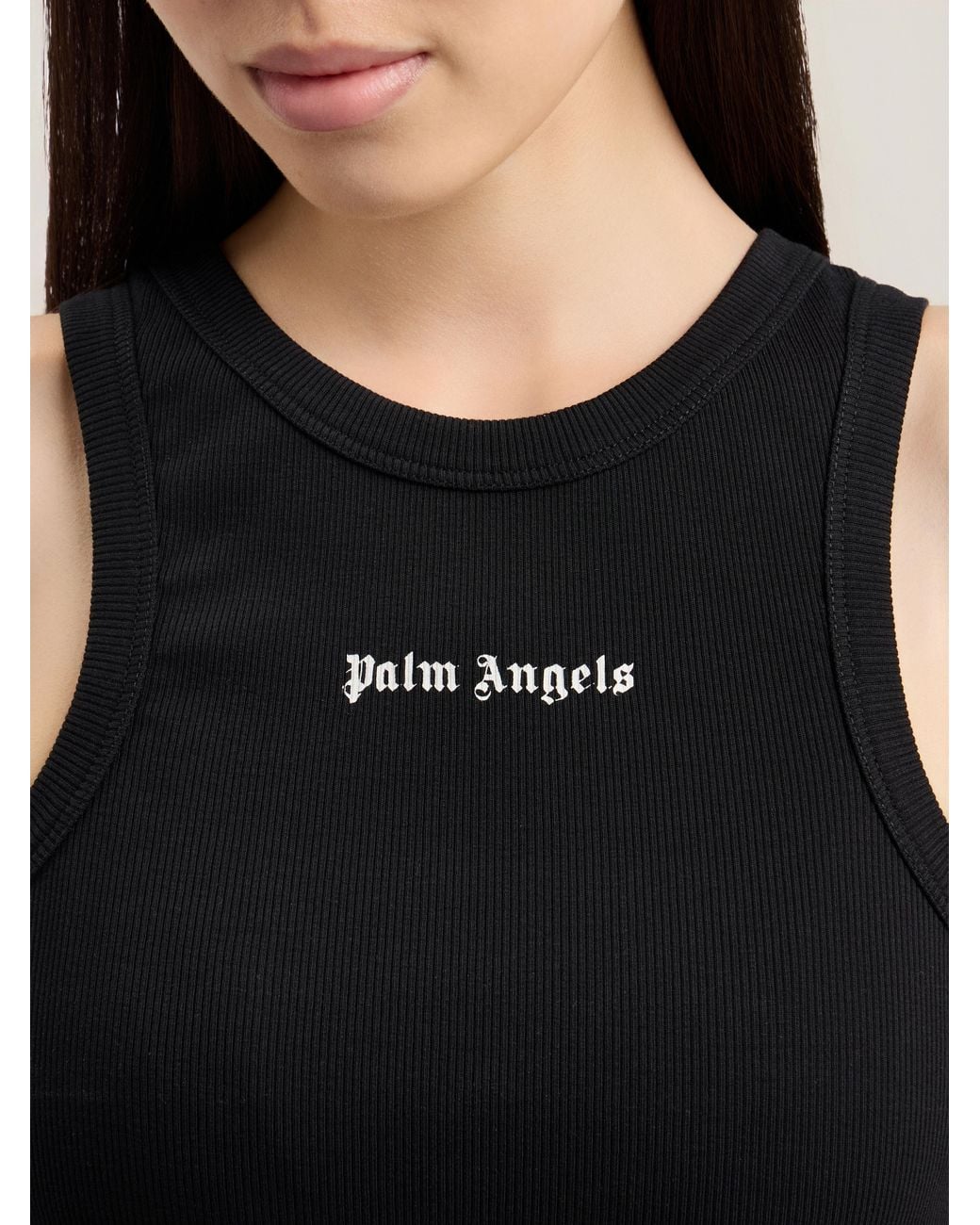 Palm Angels Black Classic Logo Fitted Tank Top