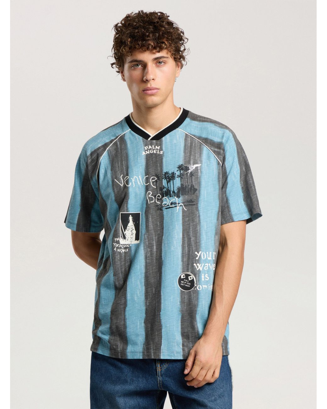 Palm Angels Blue Soccer Cali Regular T-Shirt for men