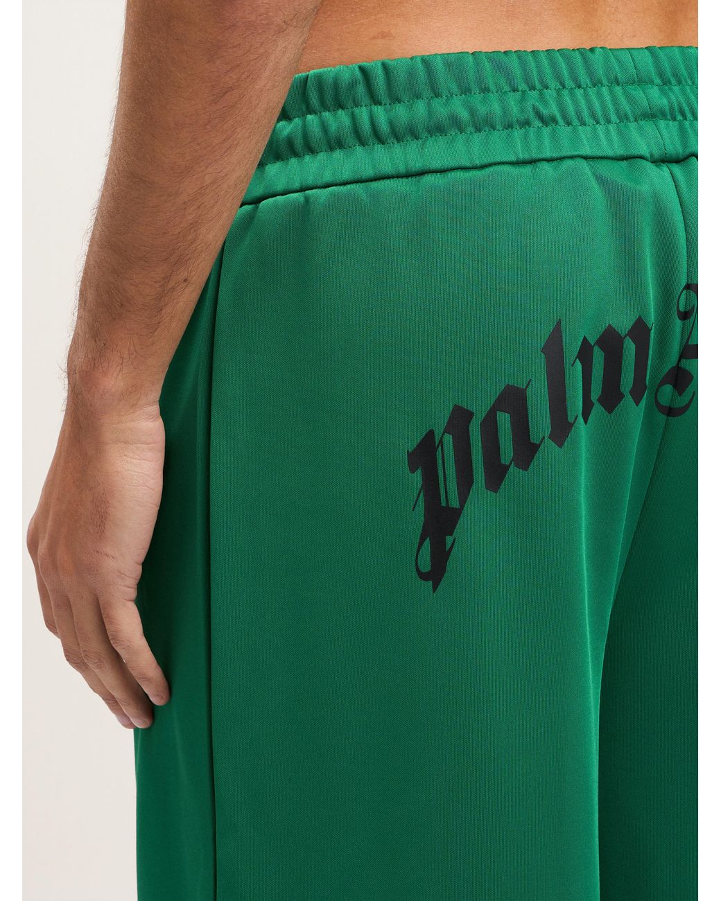 Palm Angels Green Back Curved Logo Track Shorts for men