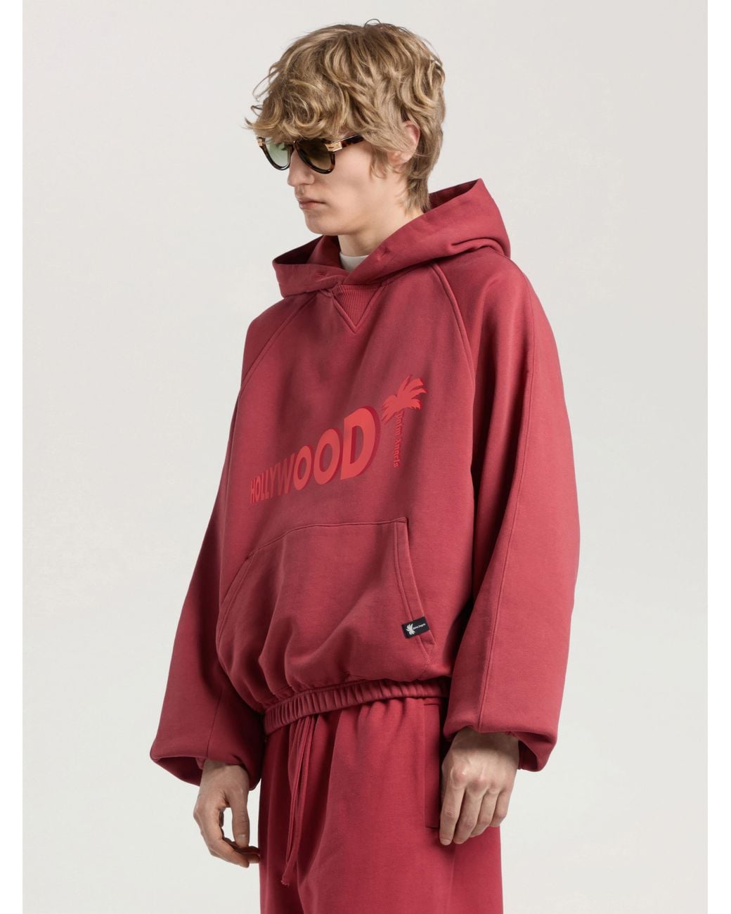 Palm Angels Red Sunset Blvd Palm Loose Hoodie Brick for men