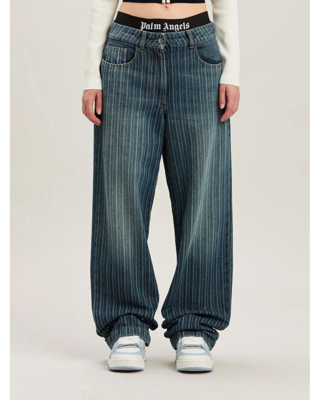 Palm Angels Blue Laser Pinstripe Loose Dnm Pnt Light Light