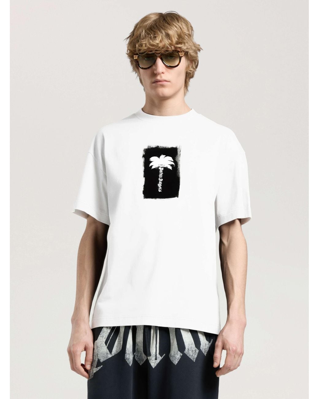 Palm Angels White Brushed Palm Tree Regular T-Shirt Off for men