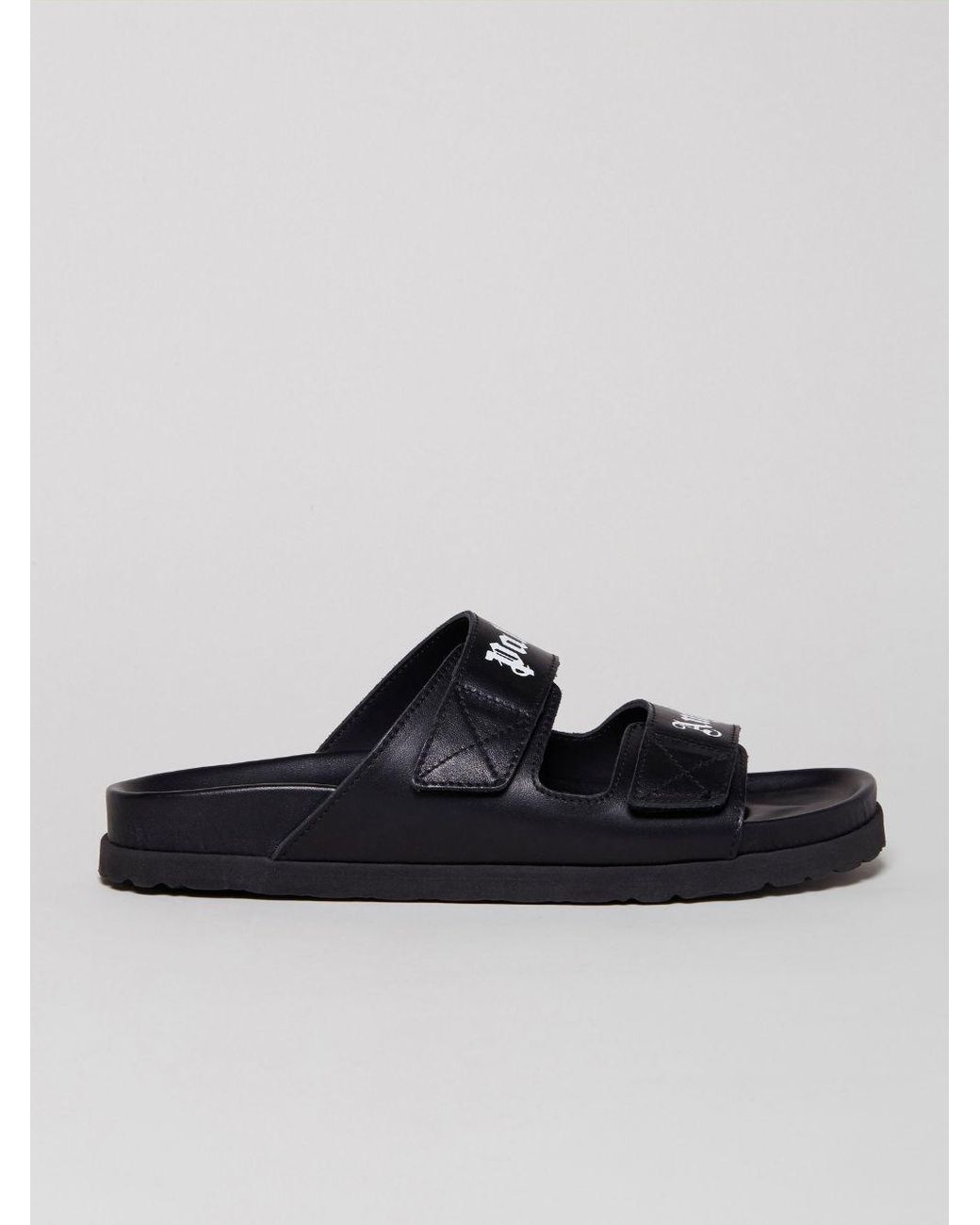 Palm Angels Leather Logo Sandals in Black for Men - Lyst