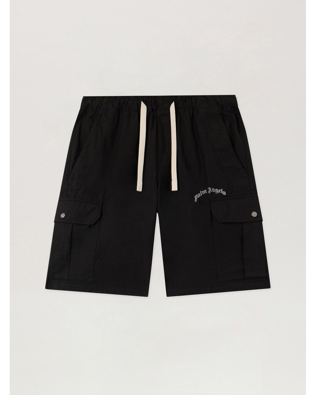 Palm Angels Black Curved Logo Loose Cargo Shorts for men