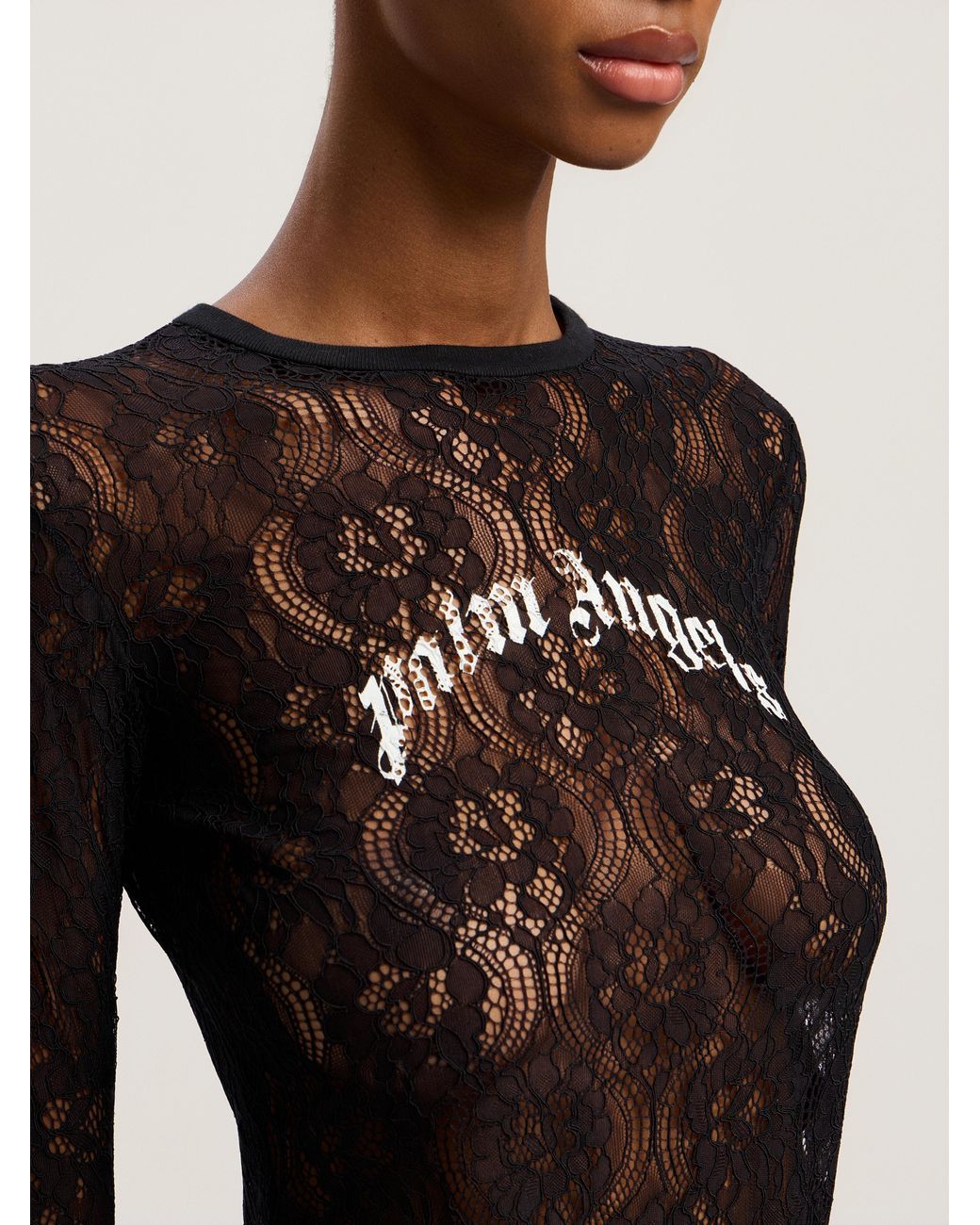 Palm Angels Black Curved Logo Lace Body