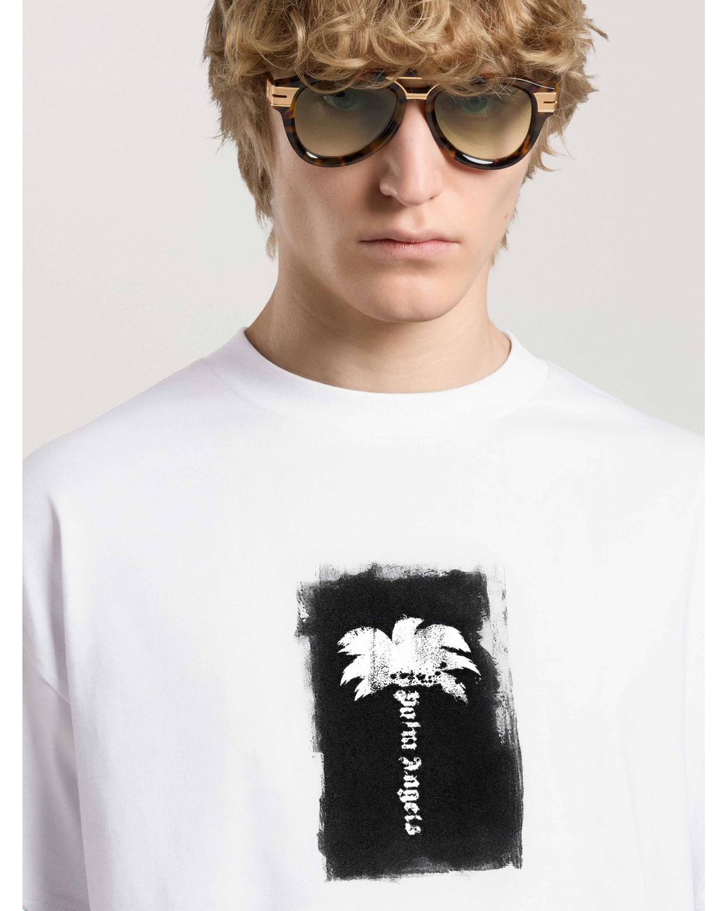 Palm Angels White Brushed Palm Tree Regular T-Shirt Off for men