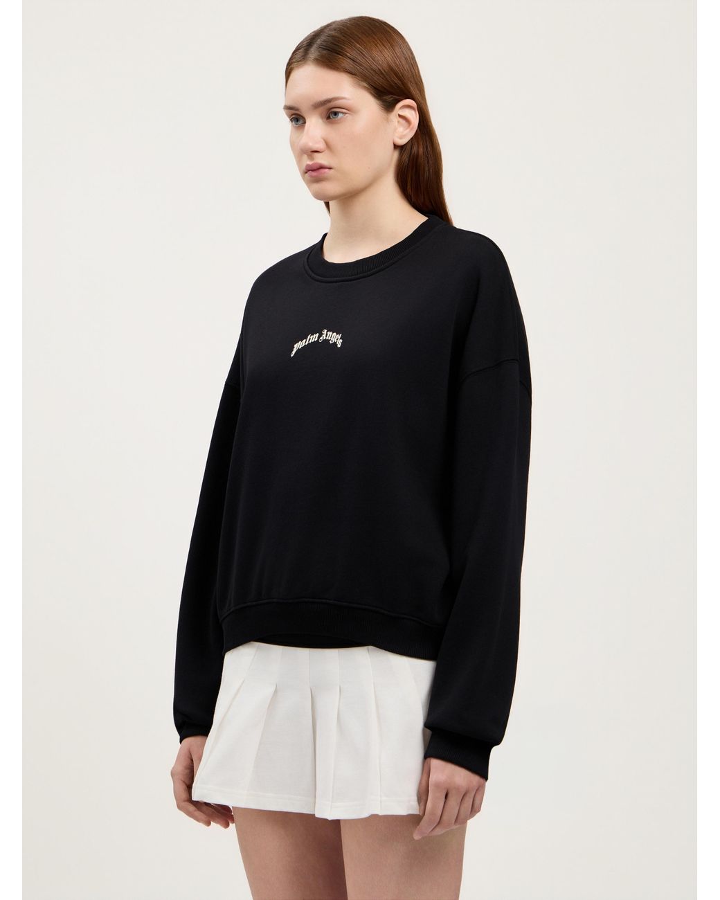 Palm Angels Black Curved Logo Crop Sweatshirt