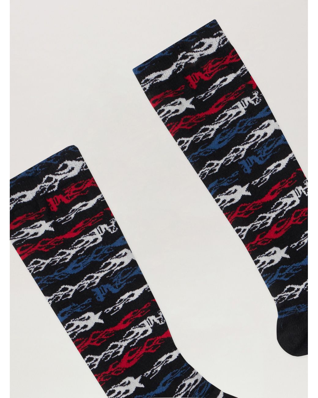 Palm Angels Black Flames Flag Jacquard Socks for men