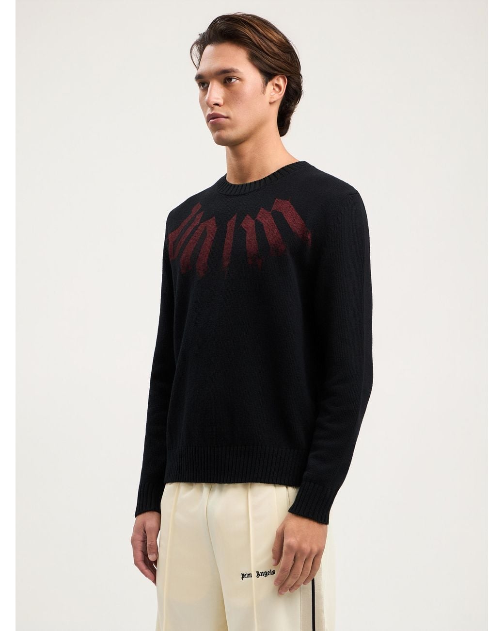 Palm Angels Black Big Neck Logo Sweater for men