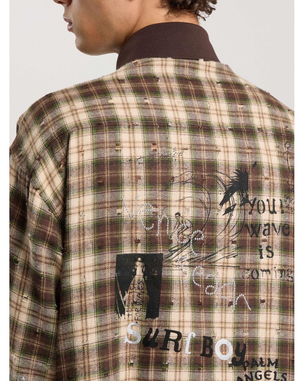 Palm Angels Natural Surfer Dream Check Loose Shirt for men