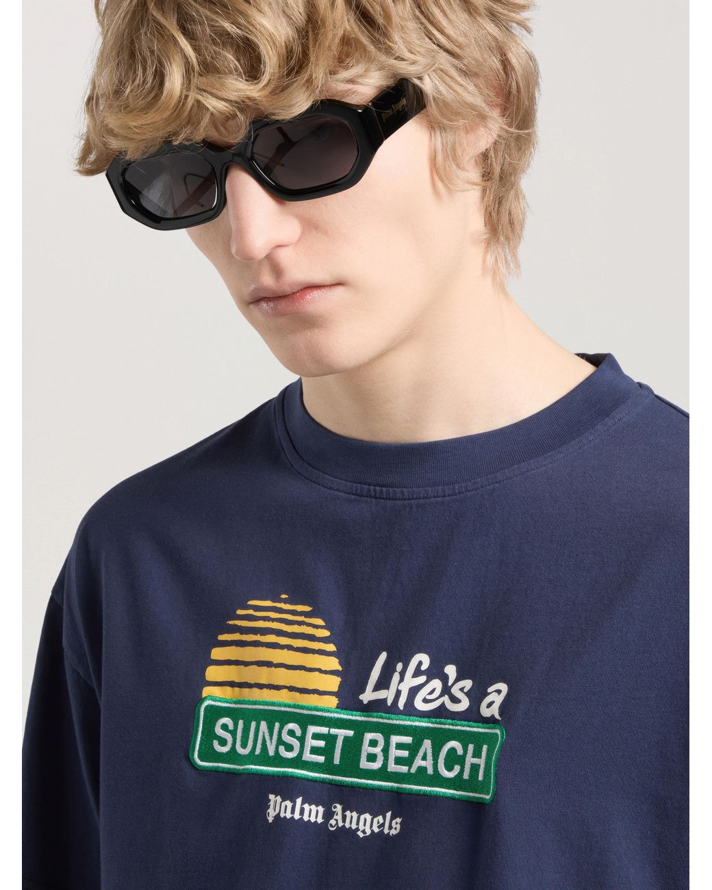 Palm Angels Blue Sunset Signal Regular T-Shirt for men