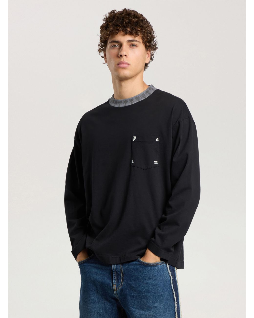 Palm Angels Blue Palm Rib Long Sleeve T-Shirt for men