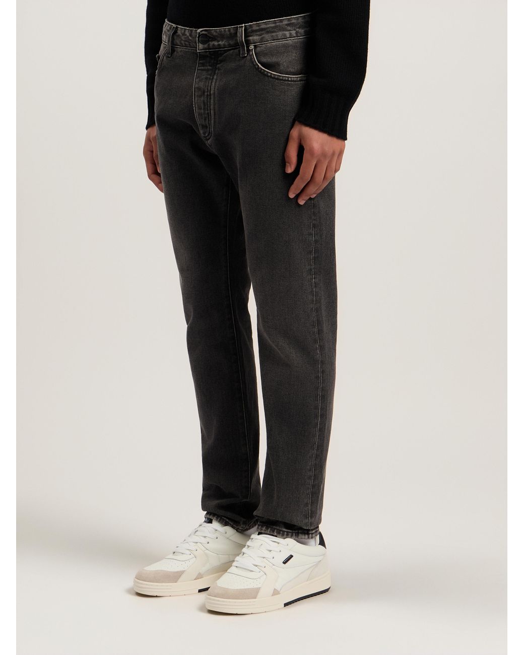 Palm Angels Gray Curved Logo Denim Jeans for men
