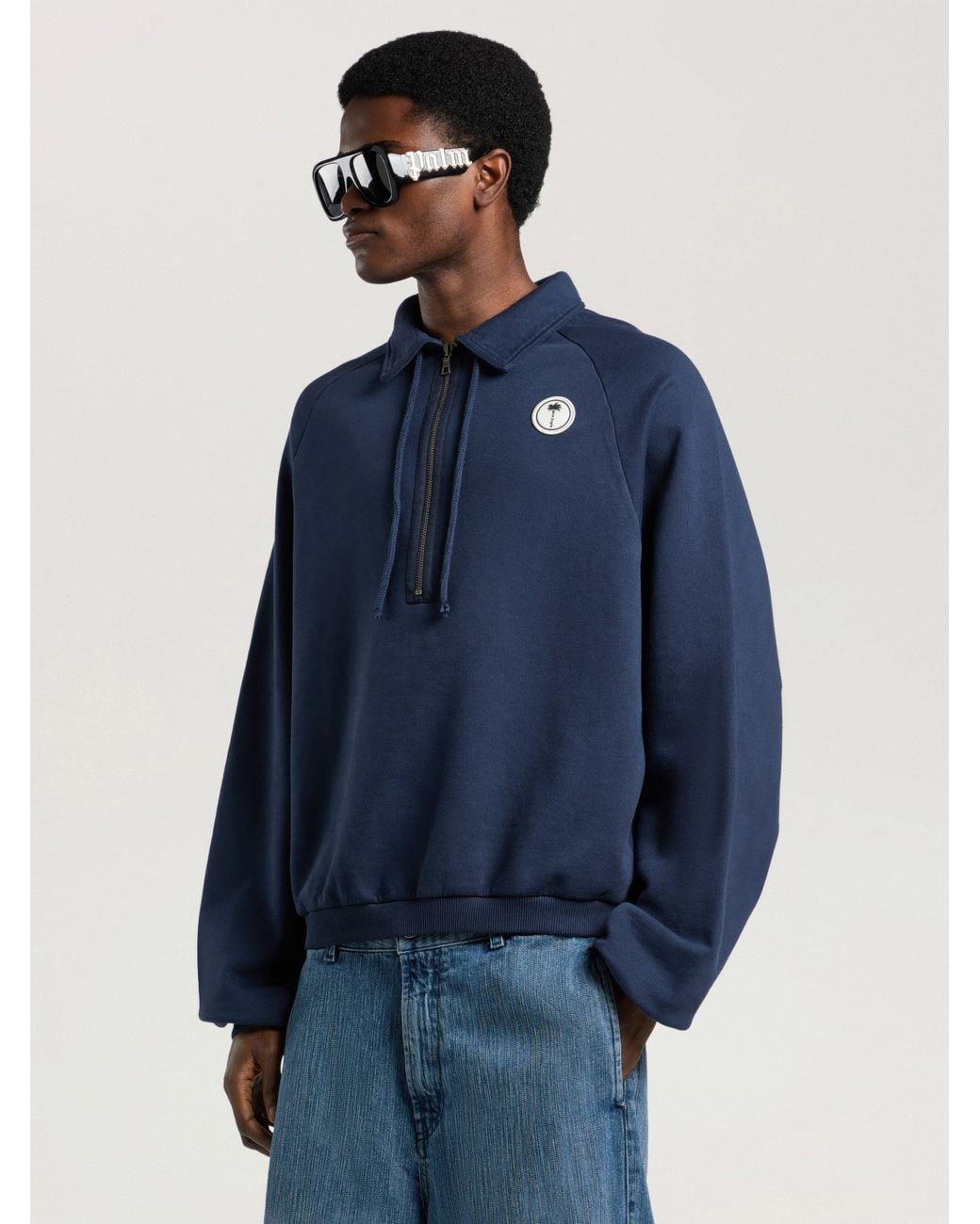 Palm Angels Blue Palm Shadow Zipped Crew for men
