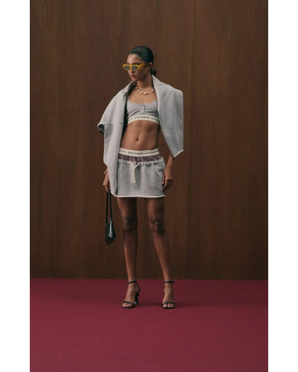 Palm Angels Gray Classic Logo Double-Layered Skirt