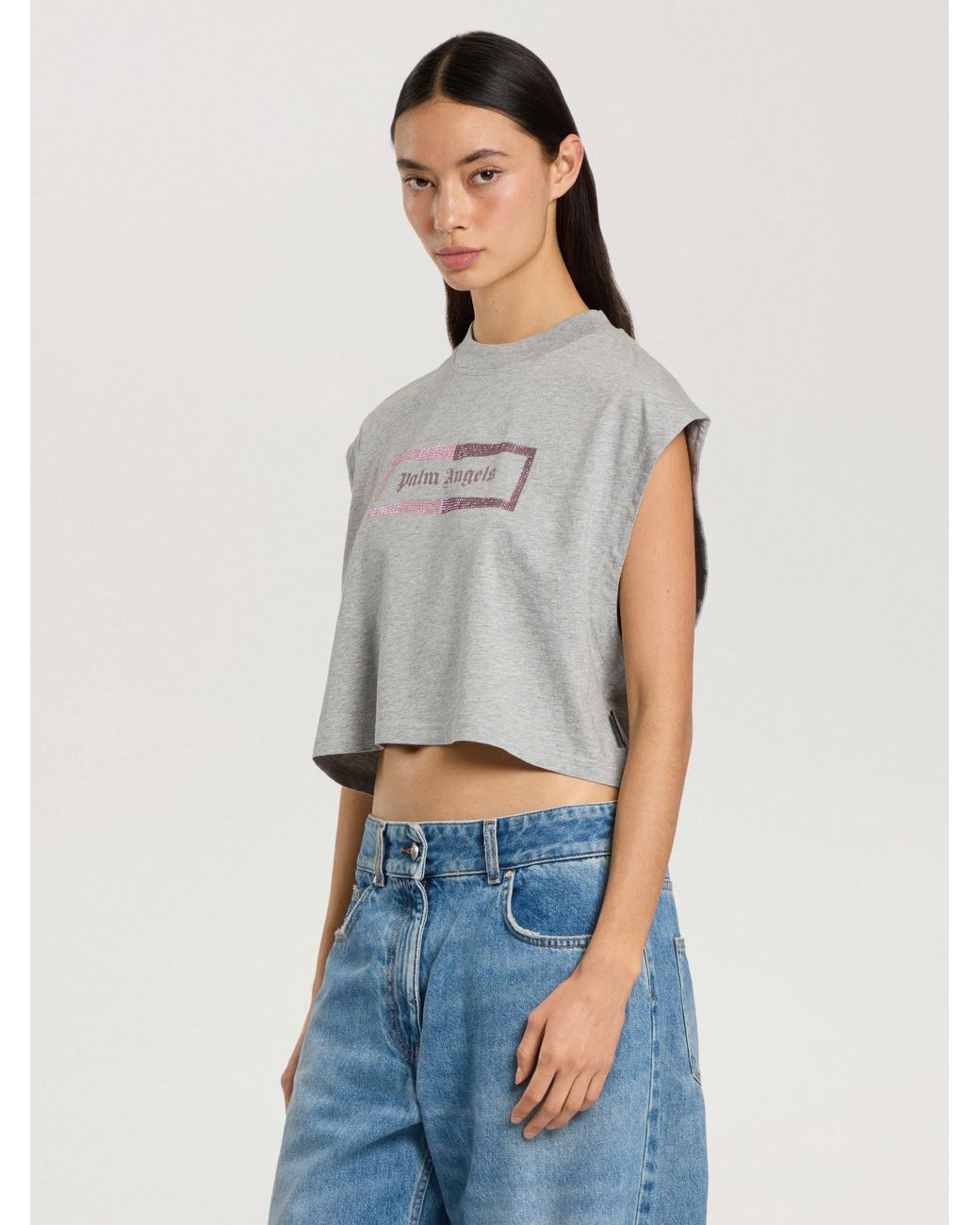 Palm Angels Gray Studded Box Logo Tank Top