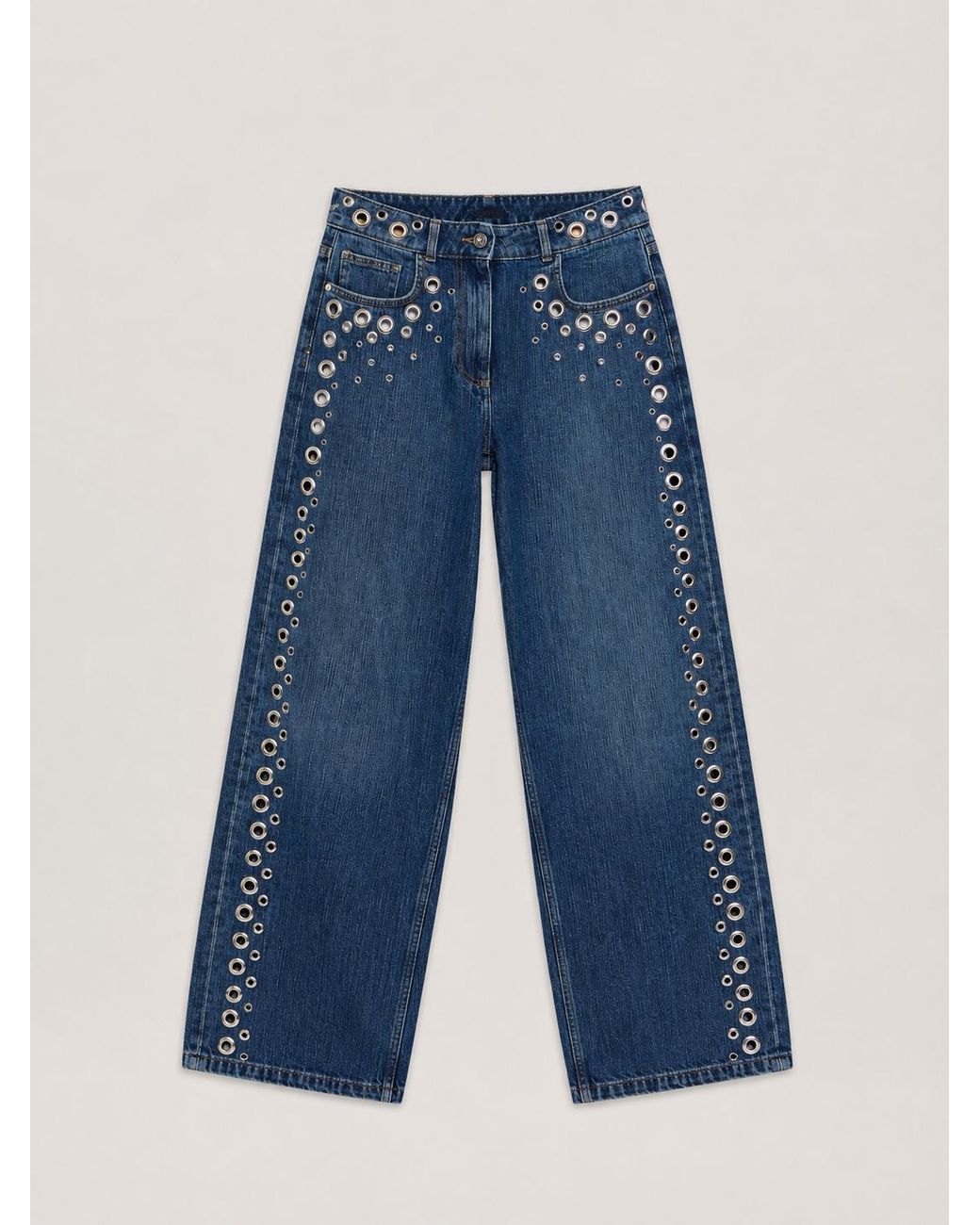 Palm Angels Blue Eyelets Straight Jeans