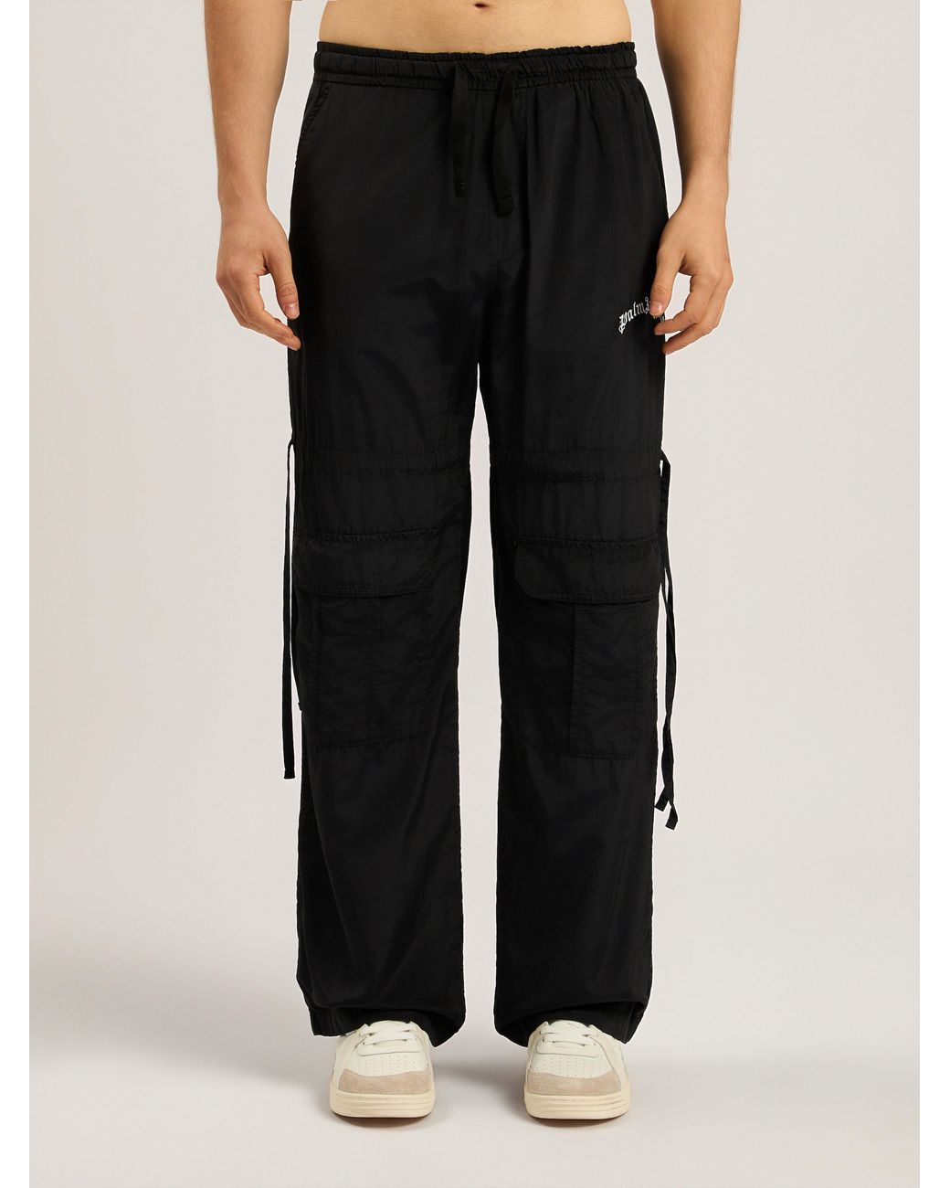 Palm Angels Blue Curved Logo Drawstring Cargo Pants for men