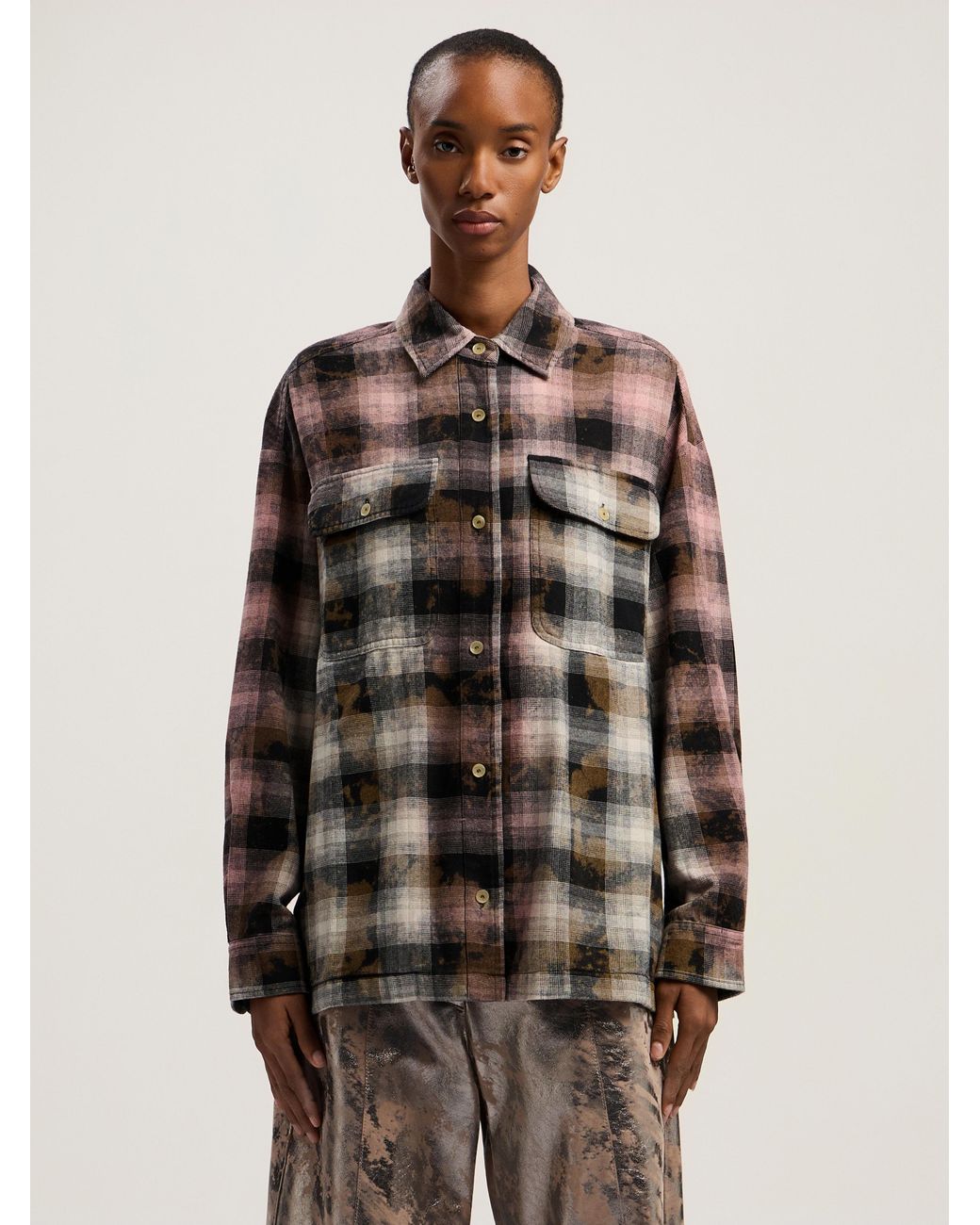 Palm Angels Natural Curved Logo Coated Checkshirt