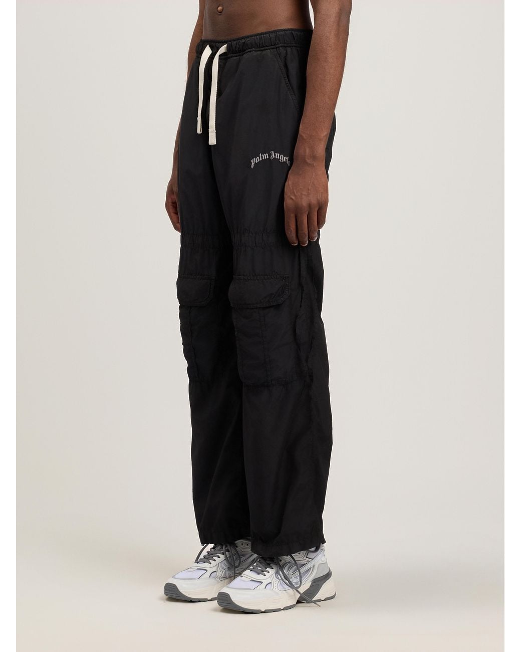 Palm Angels Black Curved Logo Draws Cargo Pants for men