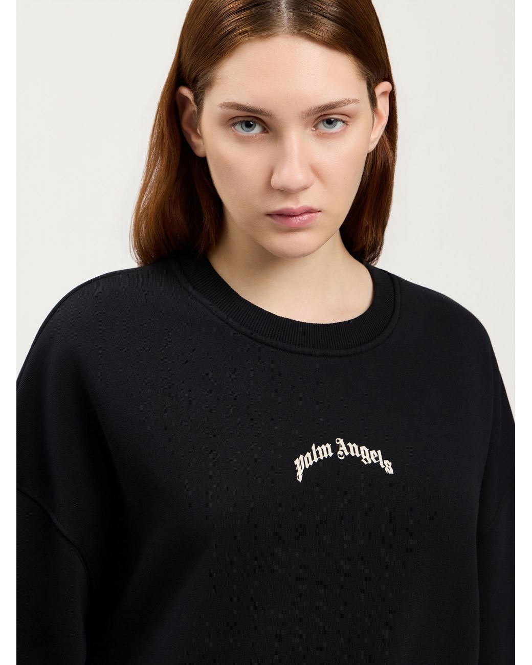 Palm Angels Black Curved Logo Crop Sweatshirt