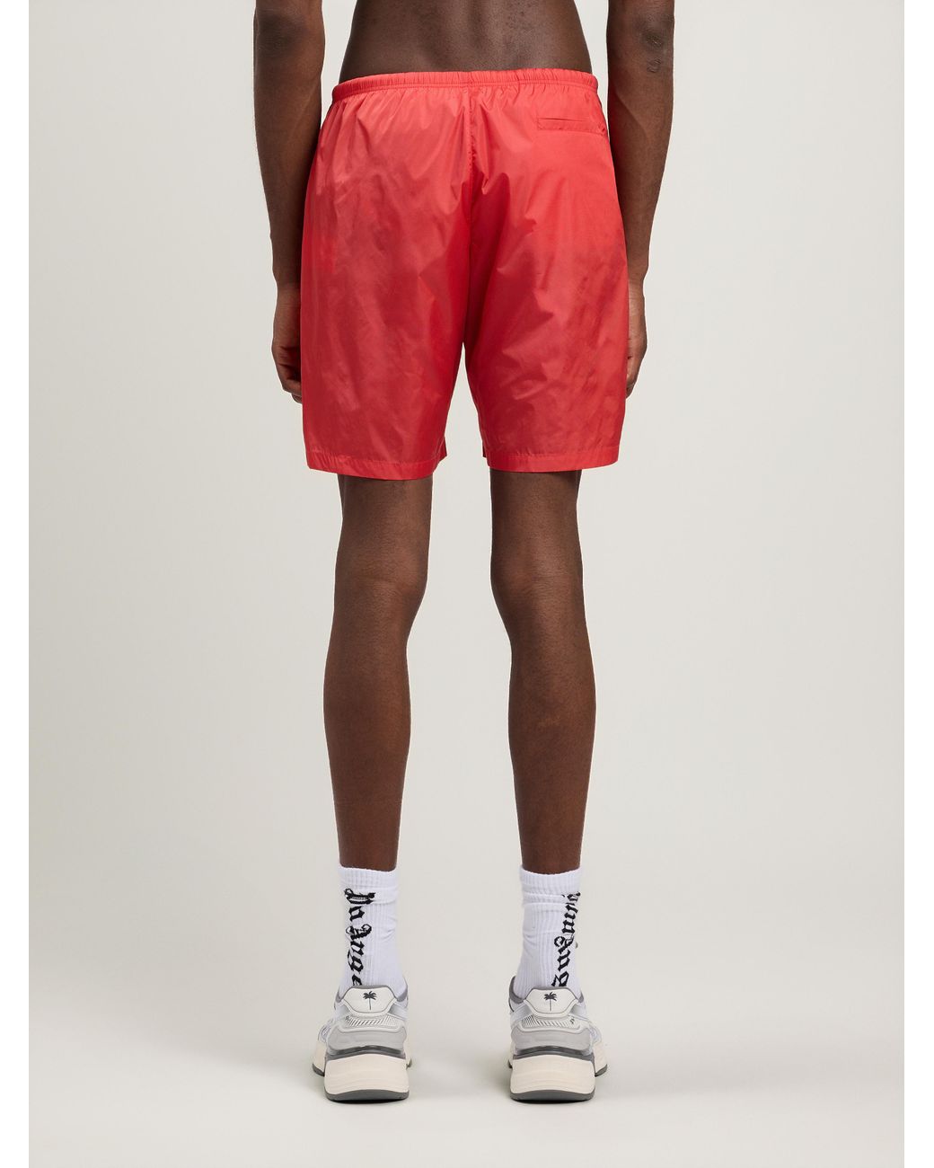 Palm Angels Red Curved Logo Swimshorts for men