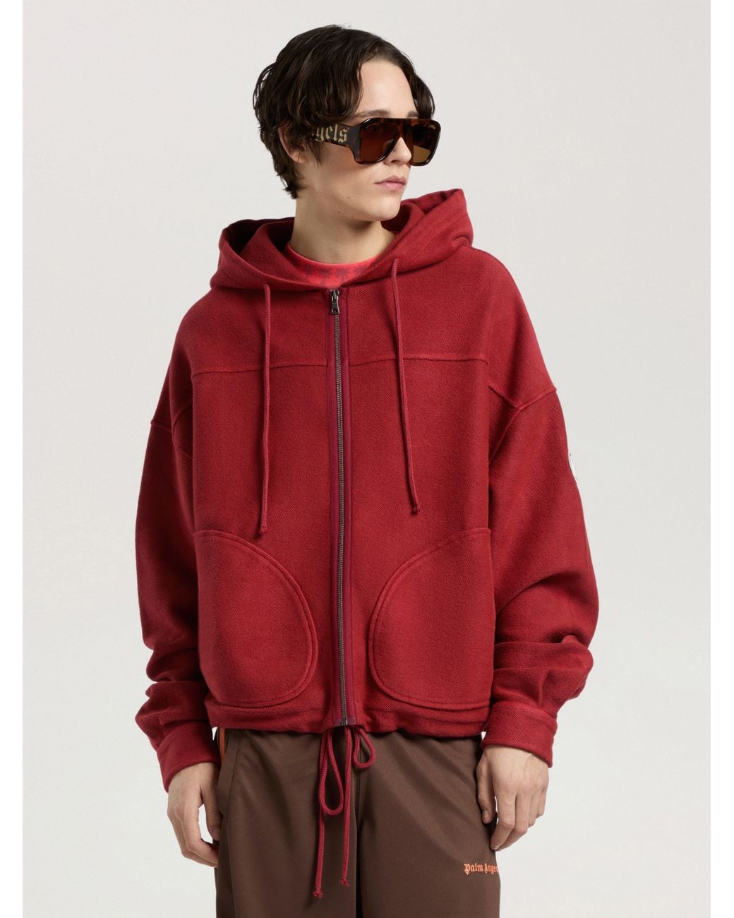 Palm Angels Red Palm Tree Zip Loose Hoodie Brick for men