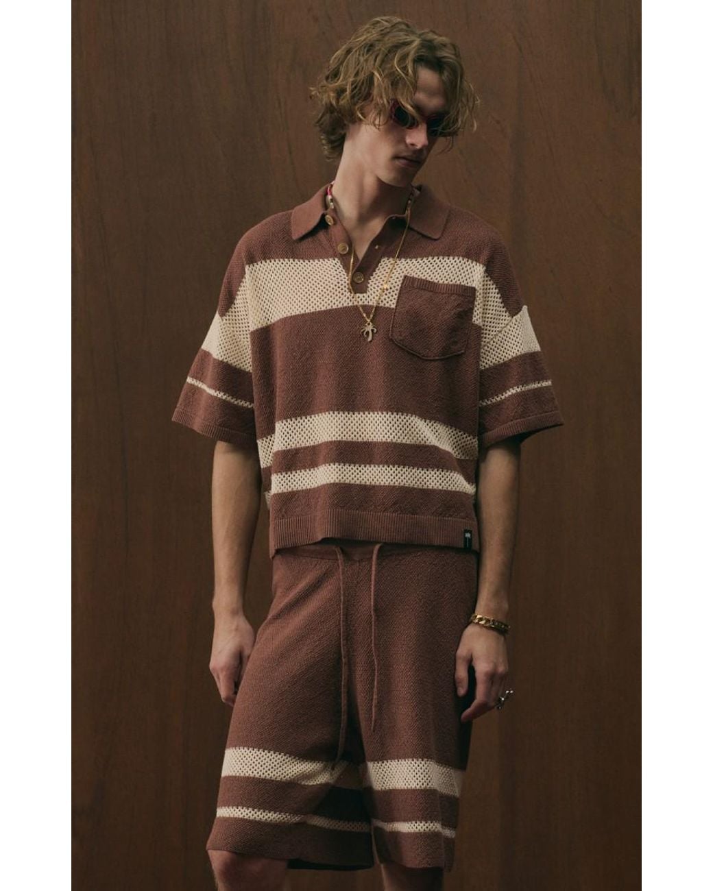Palm Angels Brown Palm Type Loose Knit Polo for men